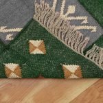 Indian Hand Woven Jute Kilim Runner Green Rug