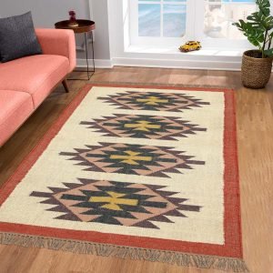 Indian Hand Woven Wool Jute Beige Traditional Area Rug