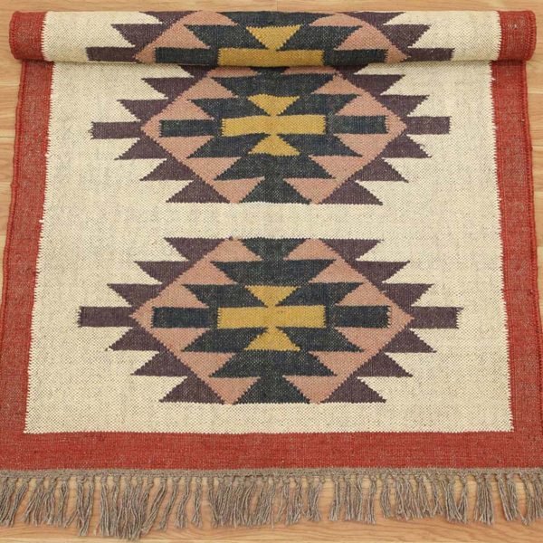 Indian Hand Woven Wool Jute Beige Traditional Area Rug - Image 4