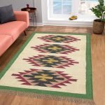 Green Bordered Hand Woven Wool Jute Area Rug