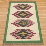 Green Bordered Hand Woven Wool Jute Area Rug