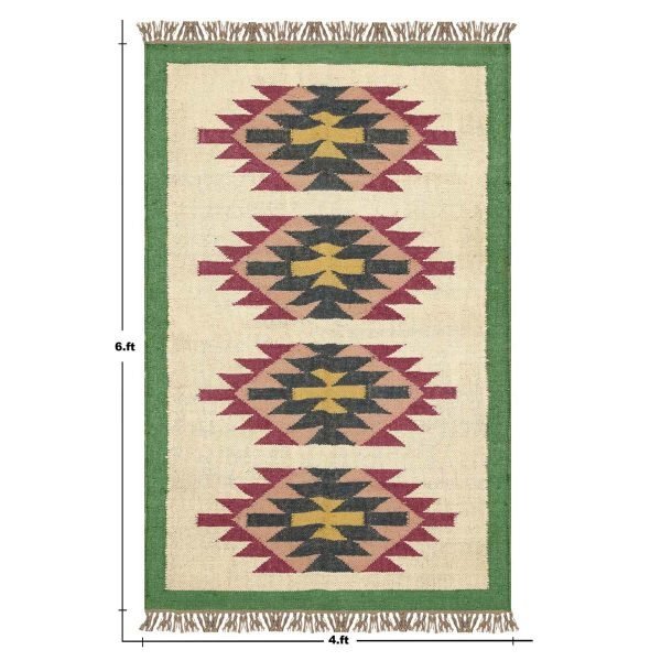 Green Bordered Hand Woven Wool Jute Area Rug - Image 8