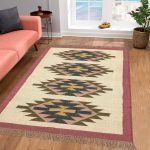 Hand Woven Wool Jute Kilim Bordered Maroon Area Rug