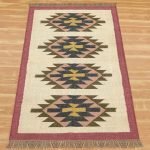 Hand Woven Wool Jute Kilim Bordered Maroon Area Rug