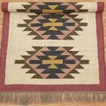 Hand Woven Wool Jute Kilim Bordered Maroon Area Rug