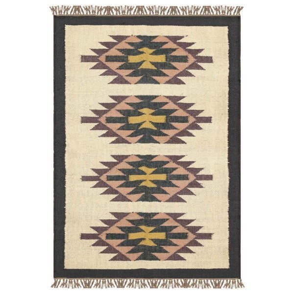 Indian Hand Woven Wool Jute Kilim Black Large Area Rug