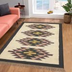 Indian Hand Woven Wool Jute Kilim Black Large Area Rug