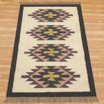 Indian Hand Woven Wool Jute Kilim Black Large Area Rug