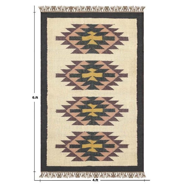 Indian Hand Woven Wool Jute Kilim Black Large Area Rug - Image 8