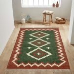 Geometric Wool Jute Kilim Handwoven Green Rug