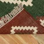 Geometric Wool Jute Kilim Handwoven Green Rug