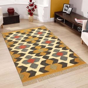 Hand Woven Wool Jute Kilim Geometric Area Rug