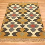 Hand Woven Wool Jute Kilim Geometric Area Rug