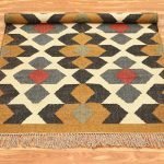 Hand Woven Wool Jute Kilim Geometric Area Rug