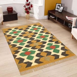 Geometric Wool Jute Kilim Handwoven living Area Rug