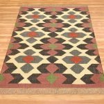 Handwoven Wool Jute Kilim Geometric Rug