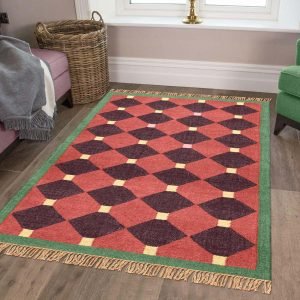 Red Geometric Wool Jute Hand woven Area Rug