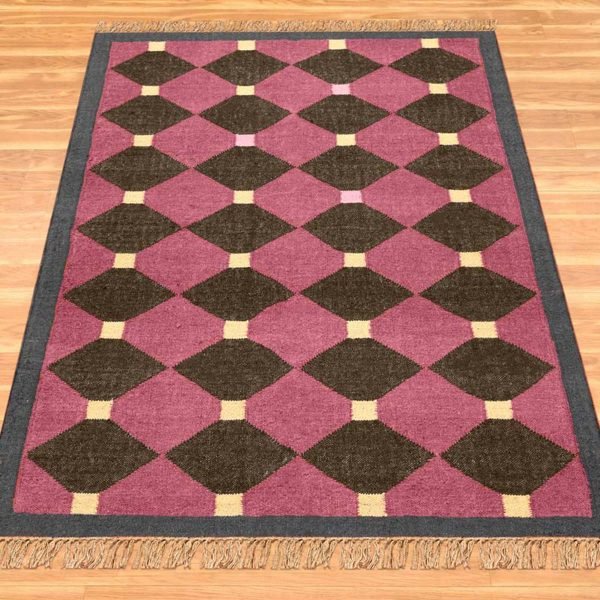 Handwoven Pink Jute Wool Kilim Southwestern Area Rug - Image 3