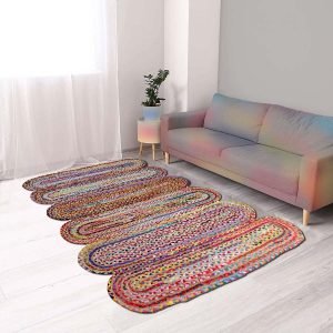 Hand Braided Cotton and Jute Multicolor Scalloped Area Rug