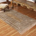 Hand Block Printed Thread Work Cotton Brown Area Rugs