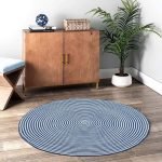 Blue Hand Braided Striped Round Jute Rug