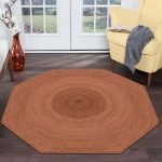 Hand Braided Octagon Brown Jute Front Area Rugs