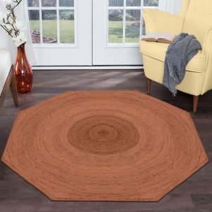 Hand Braided Octagon Brown Jute Front Area Rugs