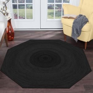 Octagonal Black Jute Hand Braided Doorway Rugs