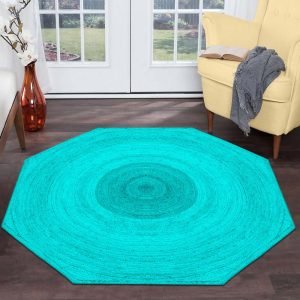 Octagonal Turquoise Blue Jute Hand Braided Rugs