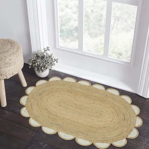 Handmade Scalloped Beige White Oval Area Rugs