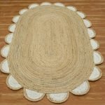 Handmade Scalloped Beige White Oval Area Rugs