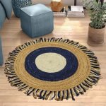 Handmade Geometric Blue Beige Round Rug