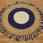 Handmade Geometric Blue Beige Round Rug