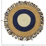 Handmade Geometric Blue Beige Round Rug