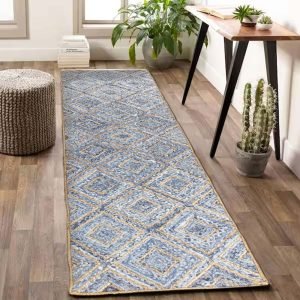 Blue Hand Braided Cotton Jute Runner Area Rug