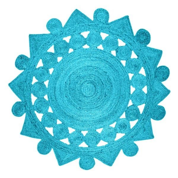 Round Hand Braided Jute Turquoise Area Rug