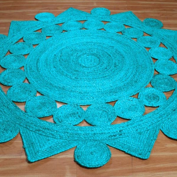 Round Hand Braided Jute Turquoise Area Rug - Image 3