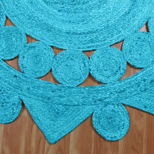 Round Hand Braided Jute Turquoise Area Rug - Image 4