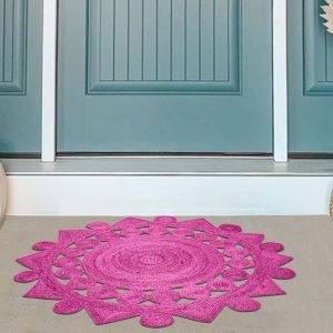 Pink Indian Handmade Jute Round Area Rug