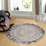 Handmade Cotton Jute Beige Round Area Rug