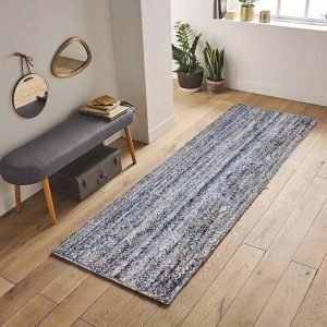 Hand Braided Blue Runner Cotton Jute Rug