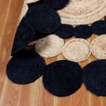 Scalloped Beige Black Jute Round Area Rug