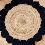 Scalloped Beige Black Jute Round Area Rug