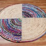 Indian Hand Braided Cotton Jute Multicolor Round Area Rug