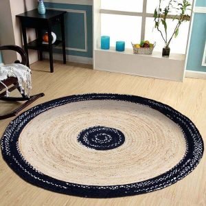 Cotton Jute Hand Braided Bordered Round Rug