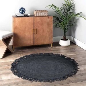 Black Jute Frienge Handmade Round Area Rug