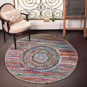 Multicolor Hand Braided Cotton Jute Round Area Rug