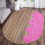 Pink Beige Cotton Jute Oval Handmade Area Rug