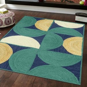 Hand Braided Modern Green Blue Area Jute Rugs