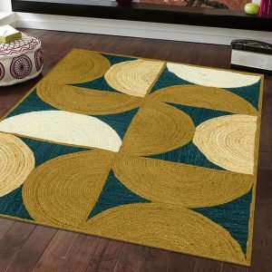 Hand Braided Jute Yellow Geometric Area Rugs